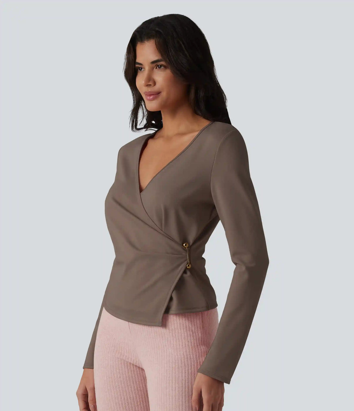 V-neck Long Sleeve Wrap Casual Top