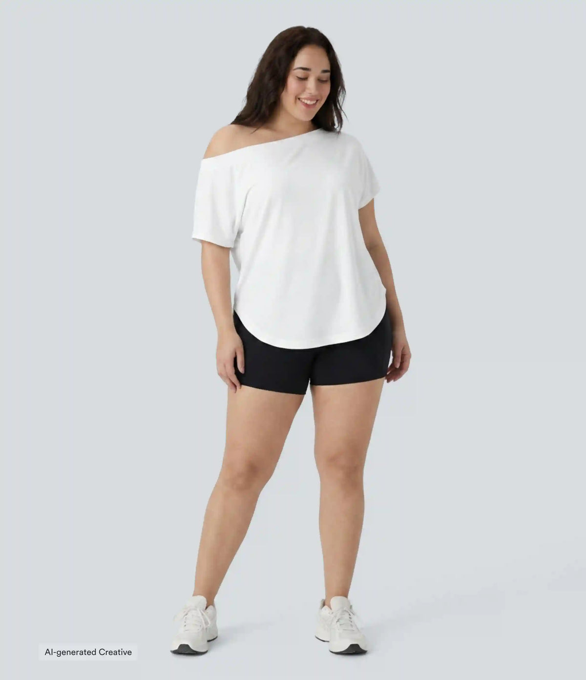 Plus Size One Shoulder Short Sleeve Curved Hem High Low Quick Dry Yoga Sports Top