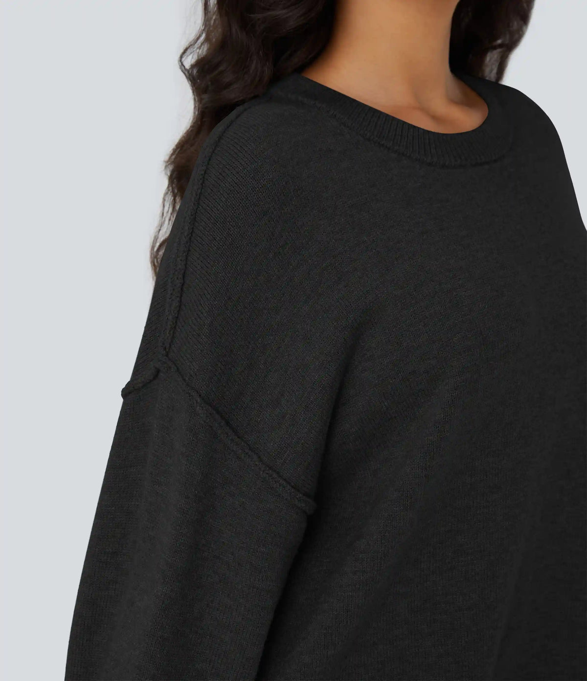Round Neck Dropped Shoulder Long Sleeve Casual Sweater