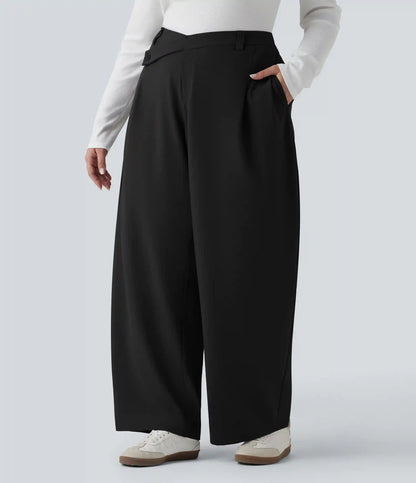Plus Size Halara Flex™ DayStretch Asymmetric High Waisted Barrel Leg Work Pants with Pockets