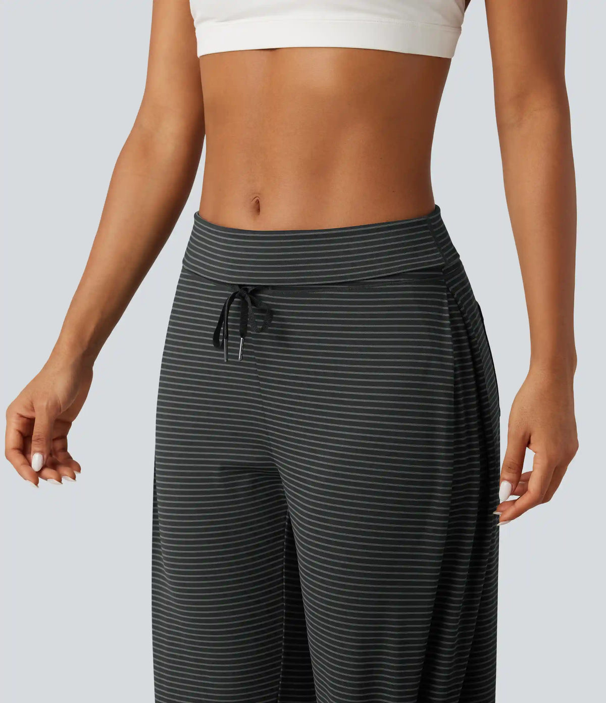 Mid Rise Foldover Drawstring Stripe Yoga Jogger with Pockets