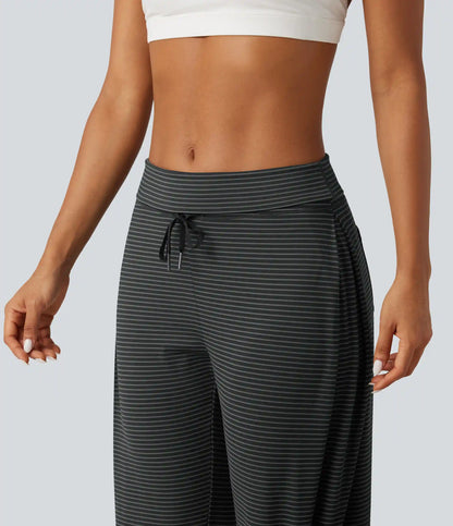 Mid Rise Foldover Drawstring Stripe Yoga Jogger with Pockets
