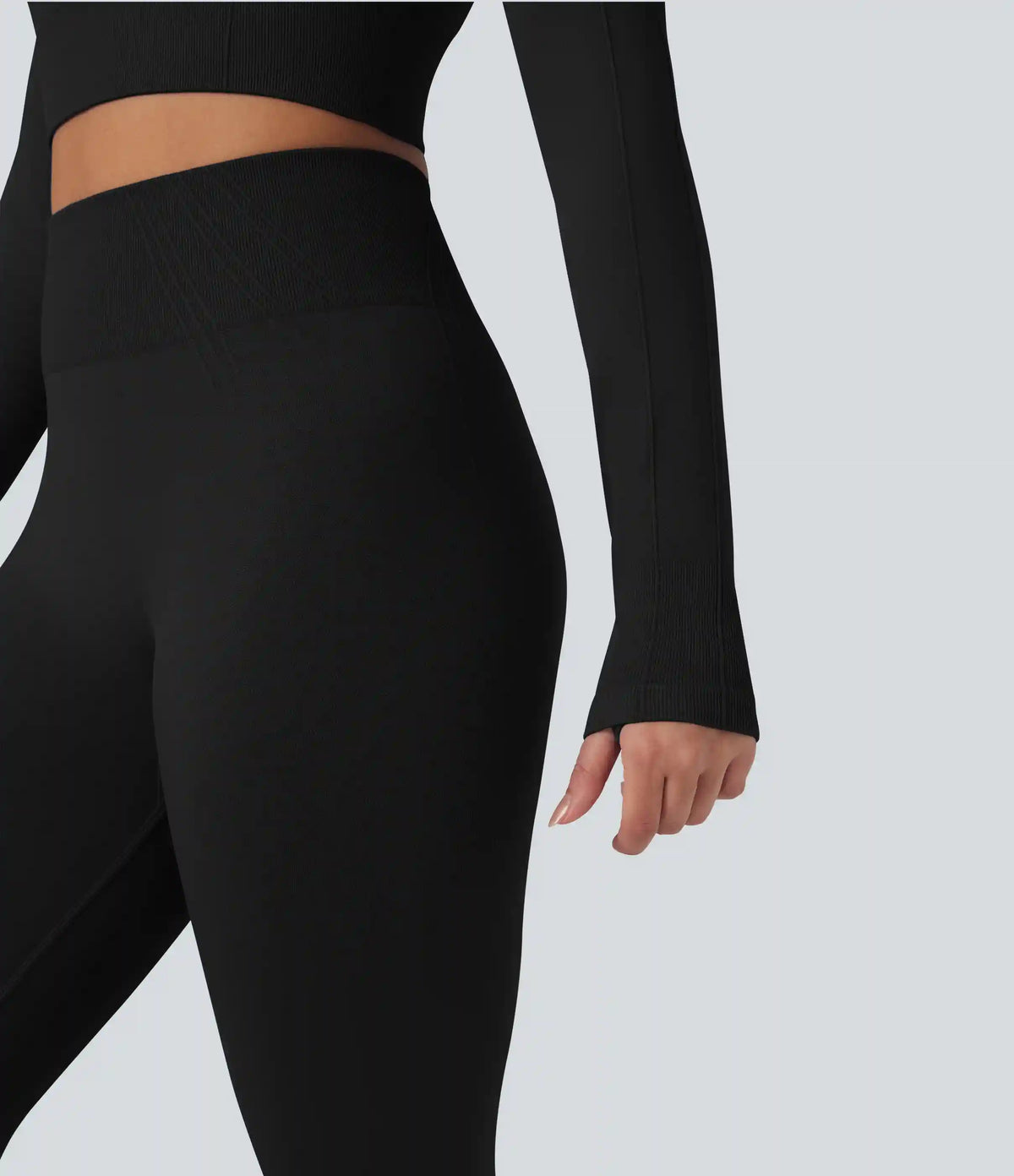 OneForm Seamless Flow Round Neck Long Sleeve Thumb Hole Cropped Yoga Sports Top