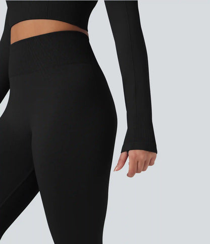 OneForm Seamless Flow Round Neck Long Sleeve Thumb Hole Cropped Yoga Sports Top