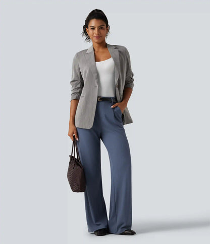 High Waisted Wide Leg Waffle Work Pants with Pockets
