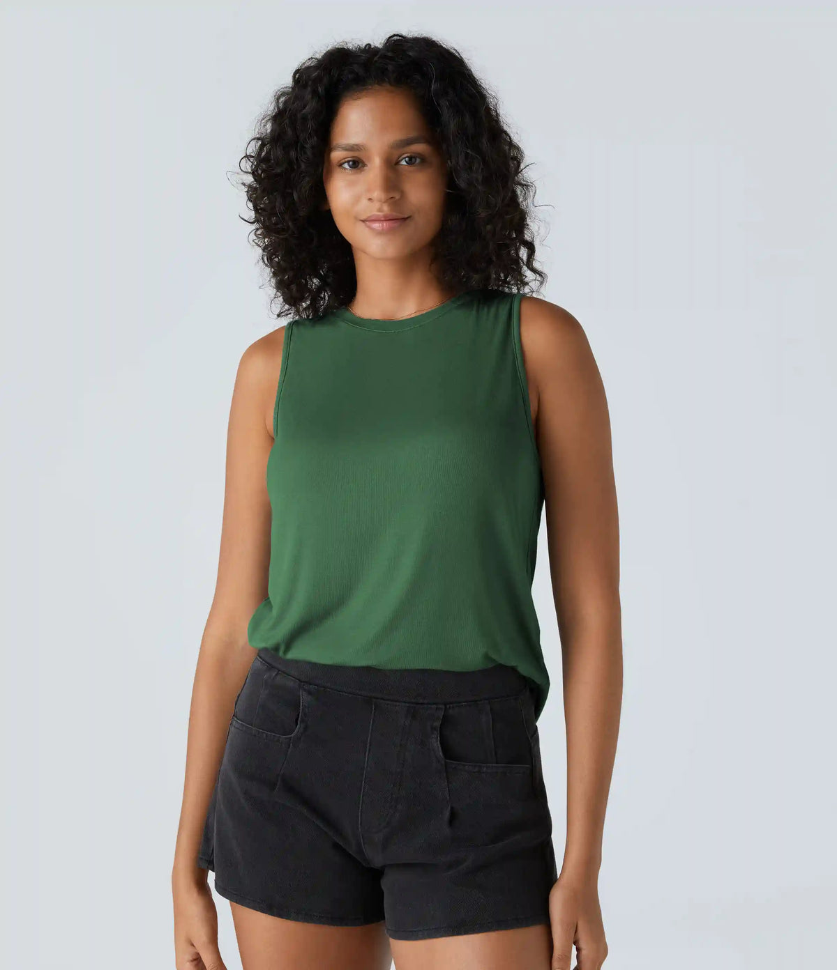 Ribbed Round Neck Basic Casual Tank Top