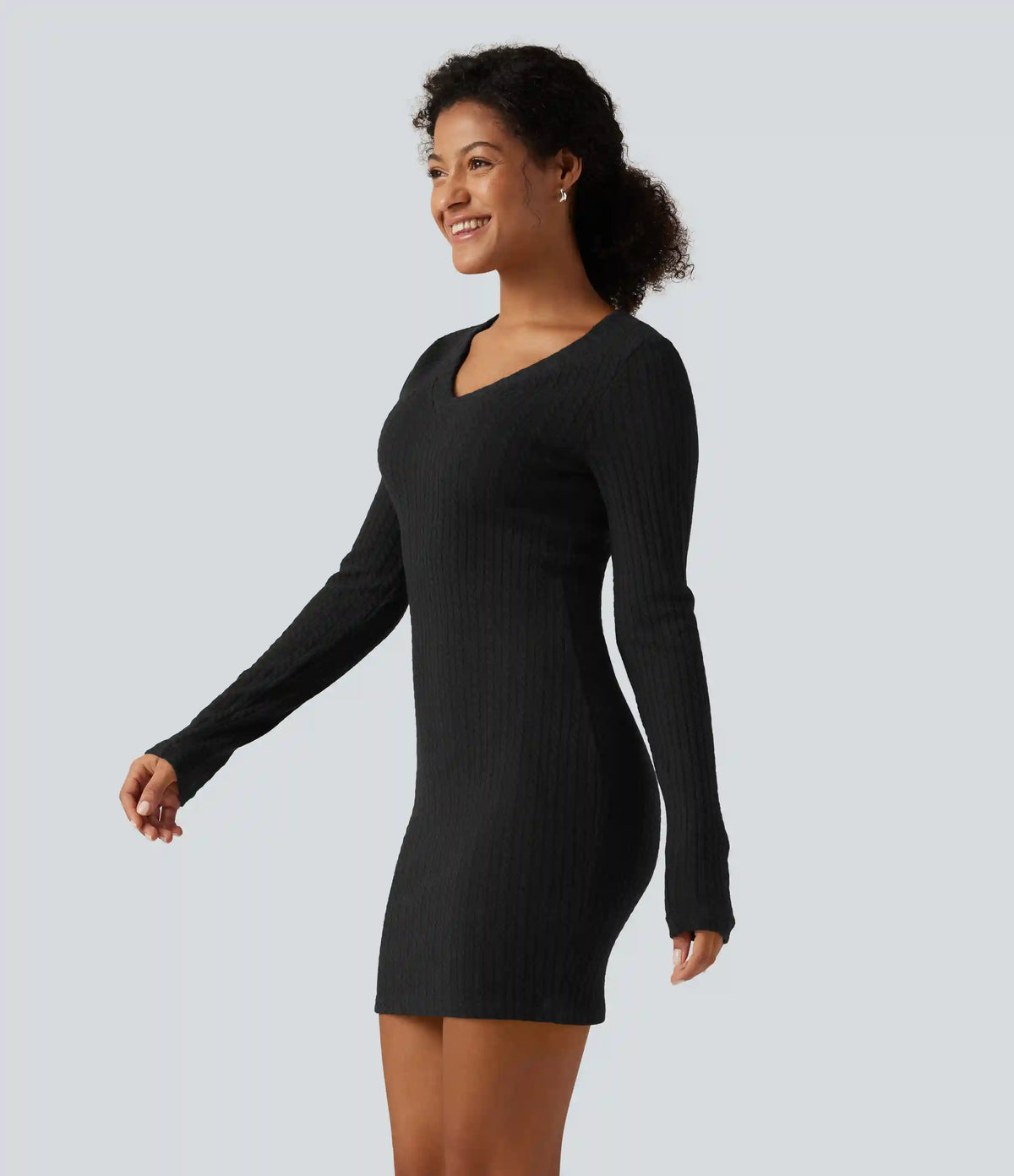 V Neck Long Sleeve Bodycon Mini Casual Dress