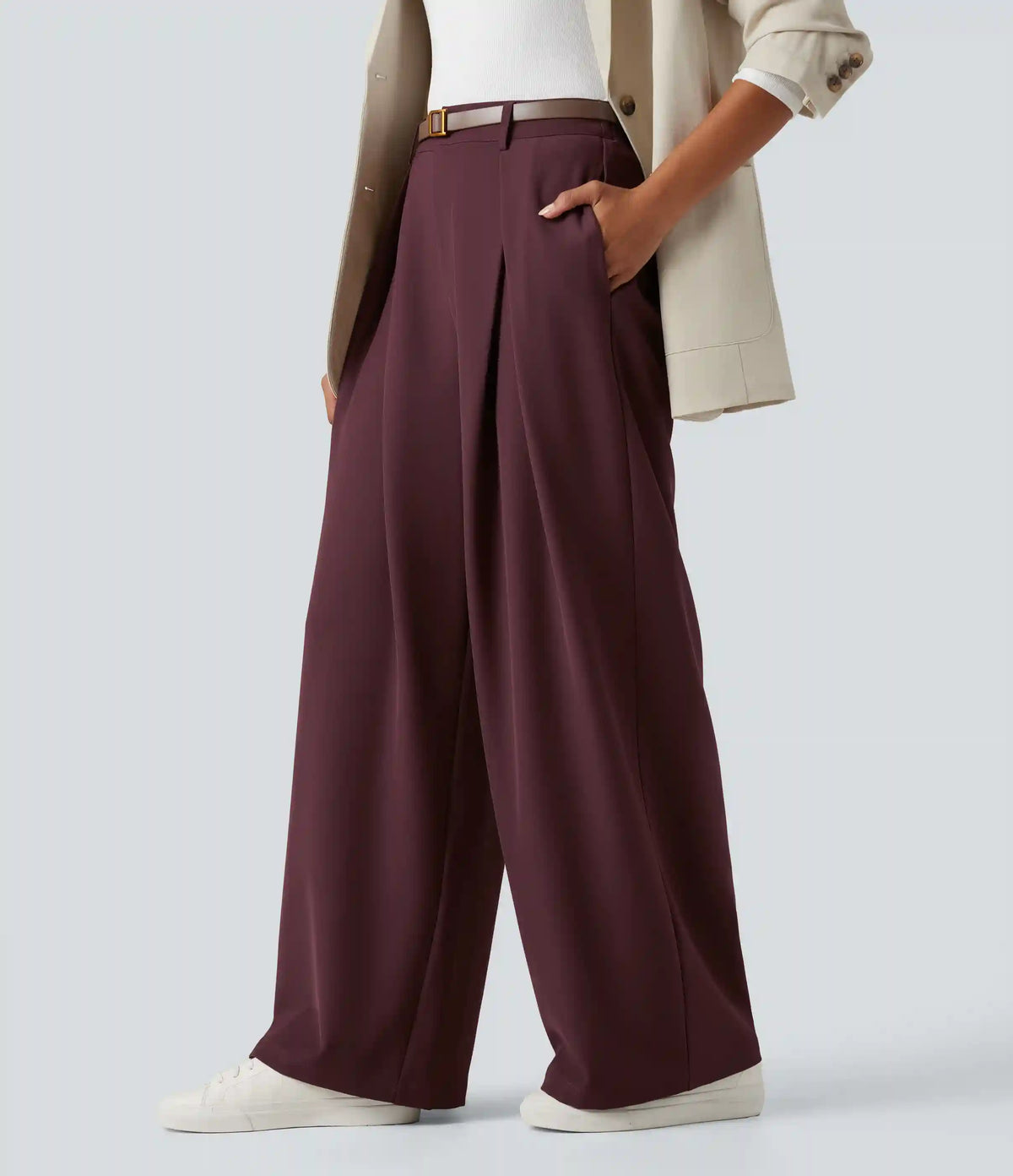 High-waisted Work Wide-leg Pants with Pockets