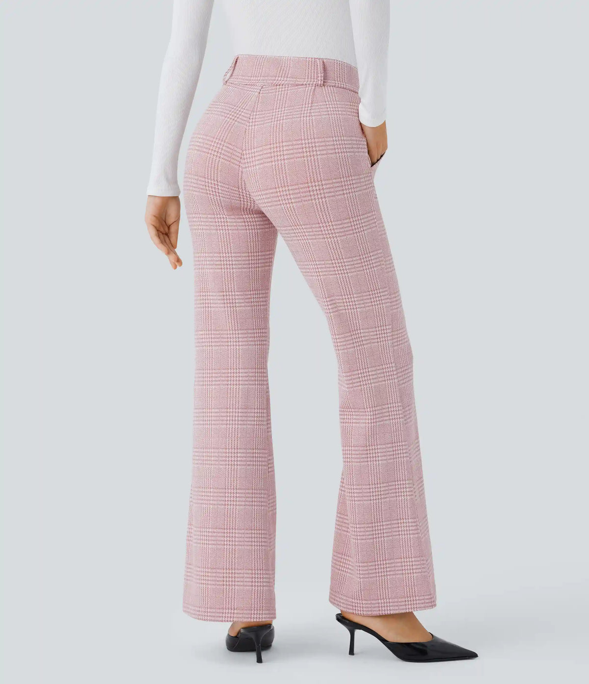 Halara Flex™ High Waisted Decorative Pocket Houndstooth Plaid Work Flare Pants