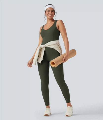 Halara UltraSculpt™ V Neck Tummy Control Butt Lifting Workout Jumpsuit with Pockets