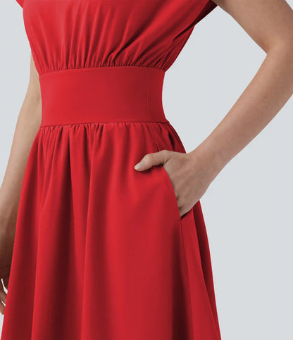 Breezeful™ Batwing Short Sleeve Flowy Quick Dry Mini Work Dress with Pockets