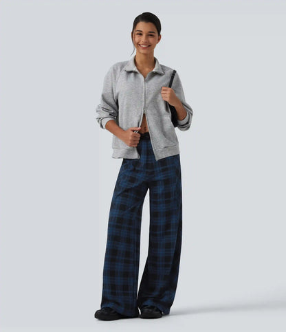 Halara UltraSculpt™ High Waisted Plaid Contrast Lace Baggy Casual Pants with Pockets