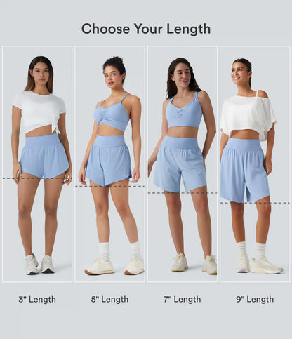 SoftlyZero™ QuickDry High Waisted Tummy Control Reflective Dots Crossover Hem 2-in-1 Running Shorts 5'' with Pockets
