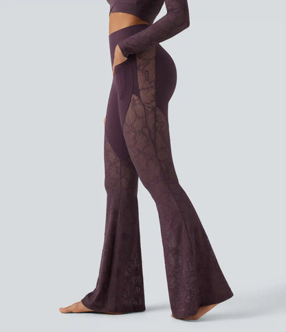 Halara UltraSculpt™ High Waisted Tummy Control Contrast Lace Yoga Flare Leggings with Pockets