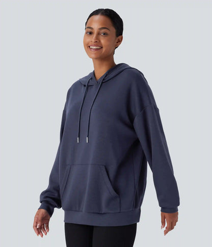Hooded Drawstring Long Sleeve Kangaroo Pocket Crossover Casual Sweatshirt