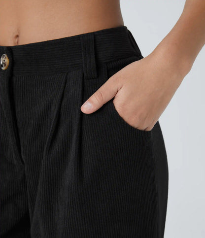 Mid Rise Zipper Pocket Corduroy Casual Pants