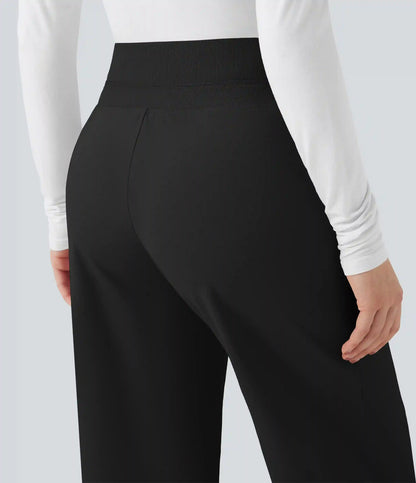 High Waisted Straight Leg Fleece Casual Pants with Pockets