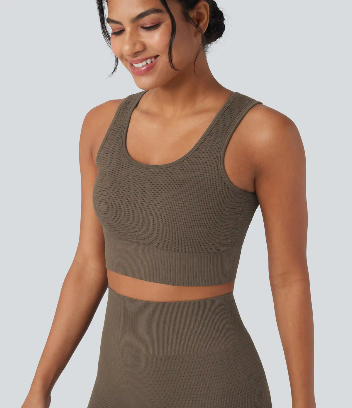 OneForm Seamless Flow Low Support U Neck Cropped Waffle Yoga Sports Bra