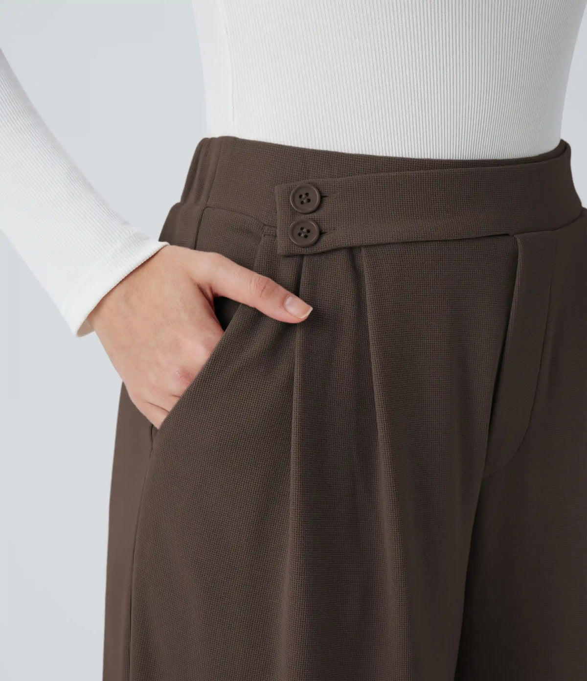 High Waisted Pocket Wide Leg Baggy Waffle Casual Pants