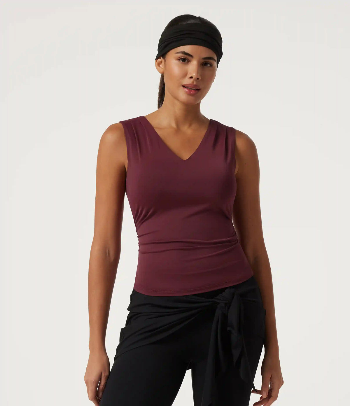 V Neck Ruched InstantCool Quick Dry Built-in Bra Yoga Sports Top