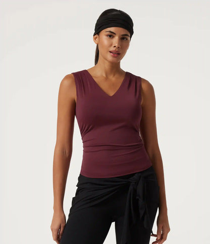 V Neck Ruched InstantCool Quick Dry Built-in Bra Yoga Sports Top