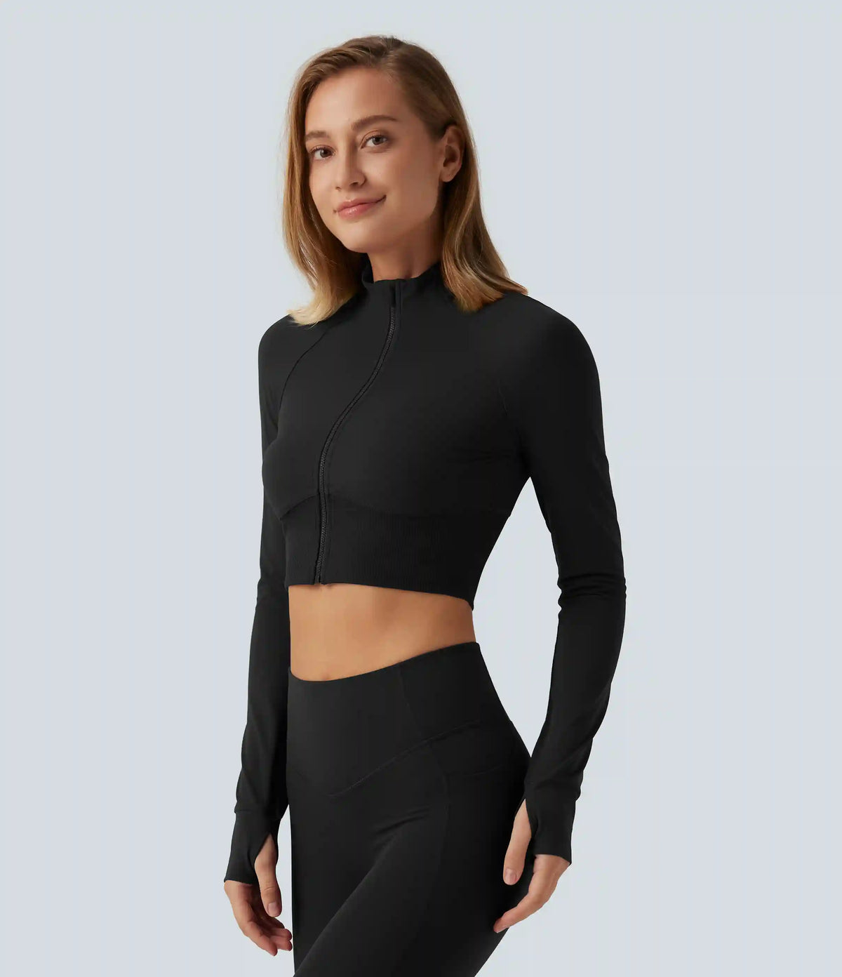 Halara UltraSculpt™ Mock Neck Raglan Long Sleeve Thumb Hole Cropped Yoga Jacket