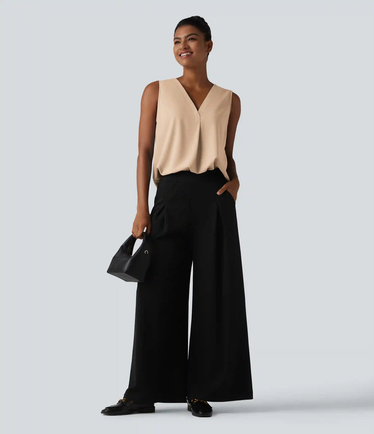 Wrinkle Recovery V Neck Sleeveless Oversized Work Blouse