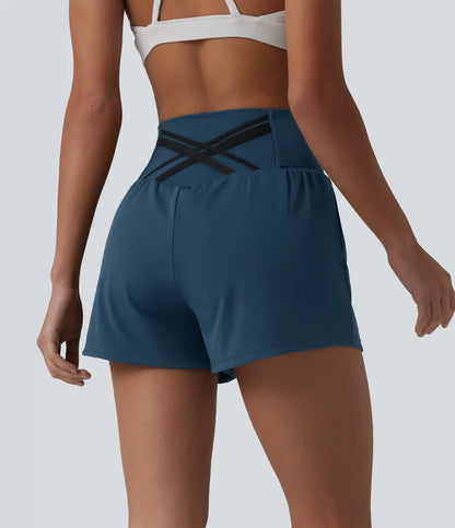 SoftlyZero™ Airy High Waisted Crossover Back 2-in-1 InstantCool Yoga Shorts with Pocket