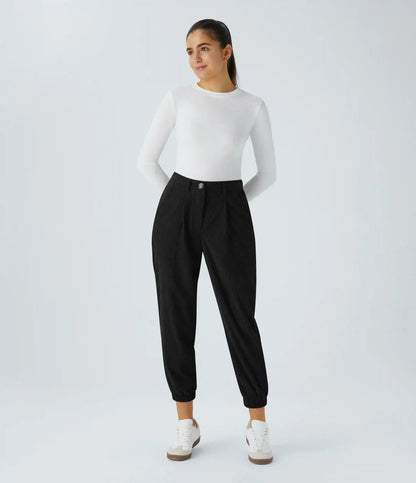 Mid Rise Zipper Pockets Corduroy Casual Joggers