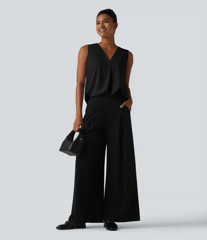 Wrinkle Recovery V Neck Sleeveless Oversized Work Blouse
