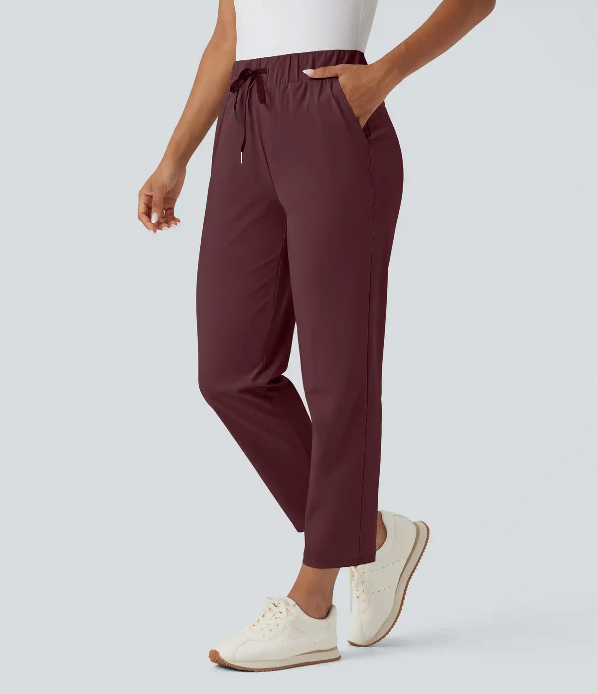 High Waisted Drawstring Pockets Quick Dry Golf Tapered Pants-Golf Tee Pocket