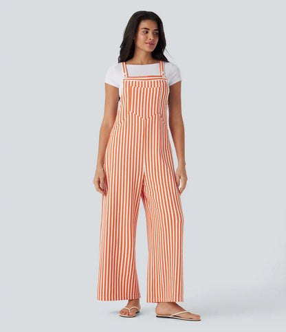 Pockets Stripe Waffle Overalls