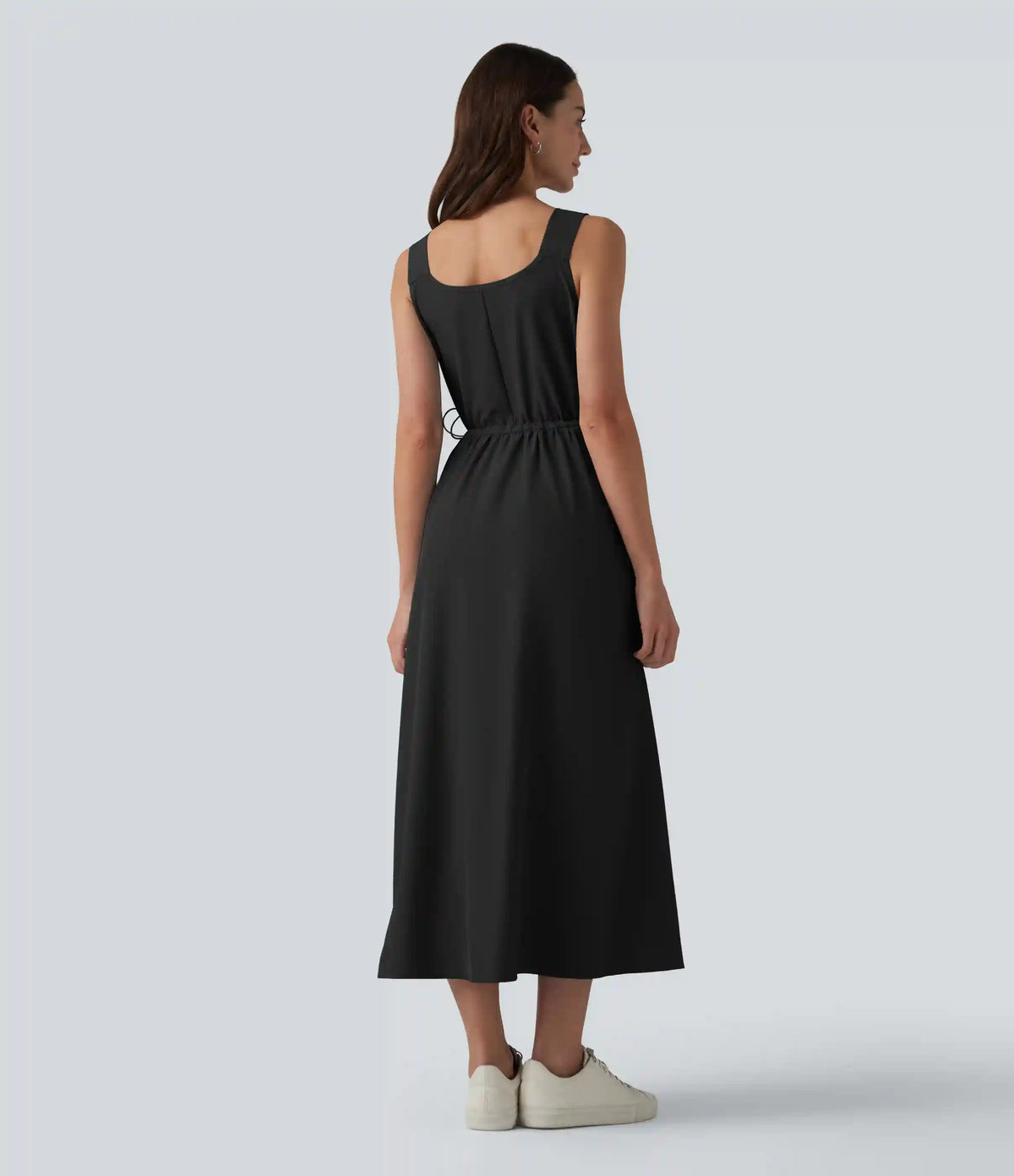 V Neck Sleeveless Midi Casual Dress with Pockets
