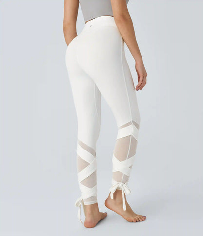 SoftlyZero™ High Waisted Contrast Mesh Lace Up Yoga 7/8 Leggings