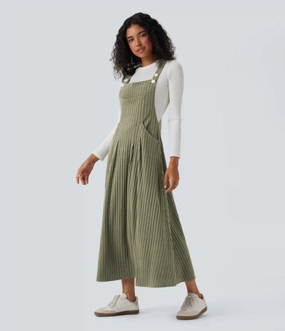 Ribbed Knit Casual Pinafore Dress with Pockets