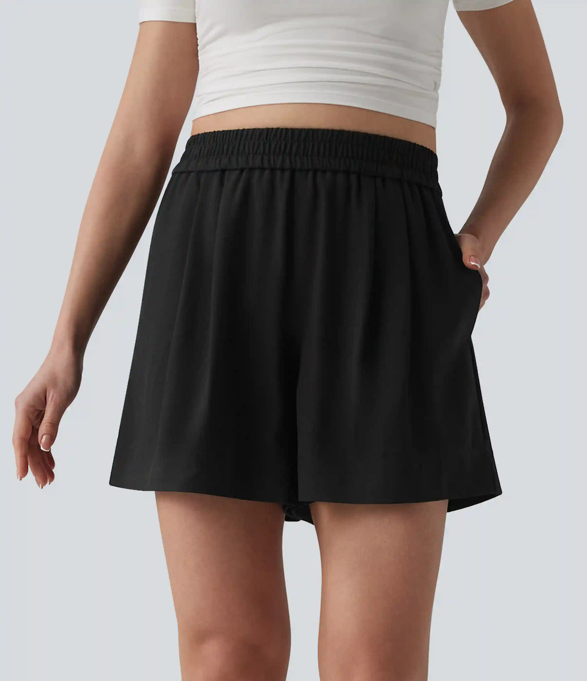 High Waisted Casual Linen-Feel Shorts with Pockets