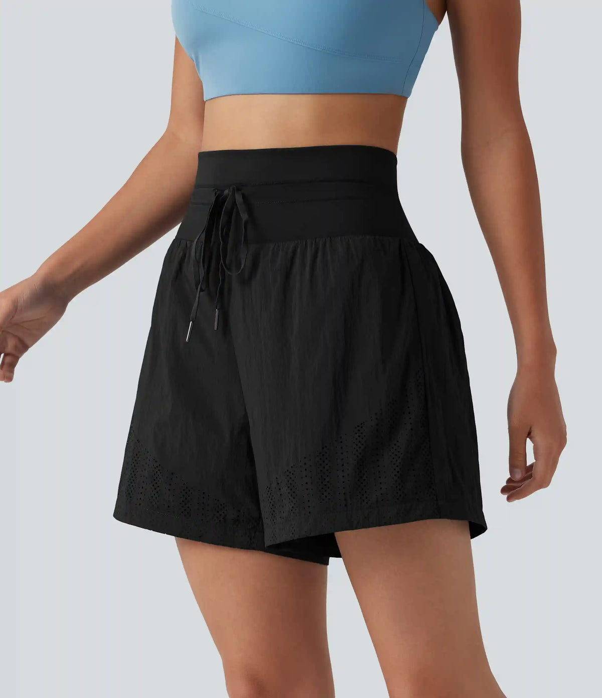 High Waisted Drawstring Eyelet Running Shorts 5'' with Pocket
