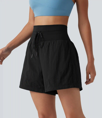 High Waisted Drawstring Eyelet Running Shorts 5'' with Pocket