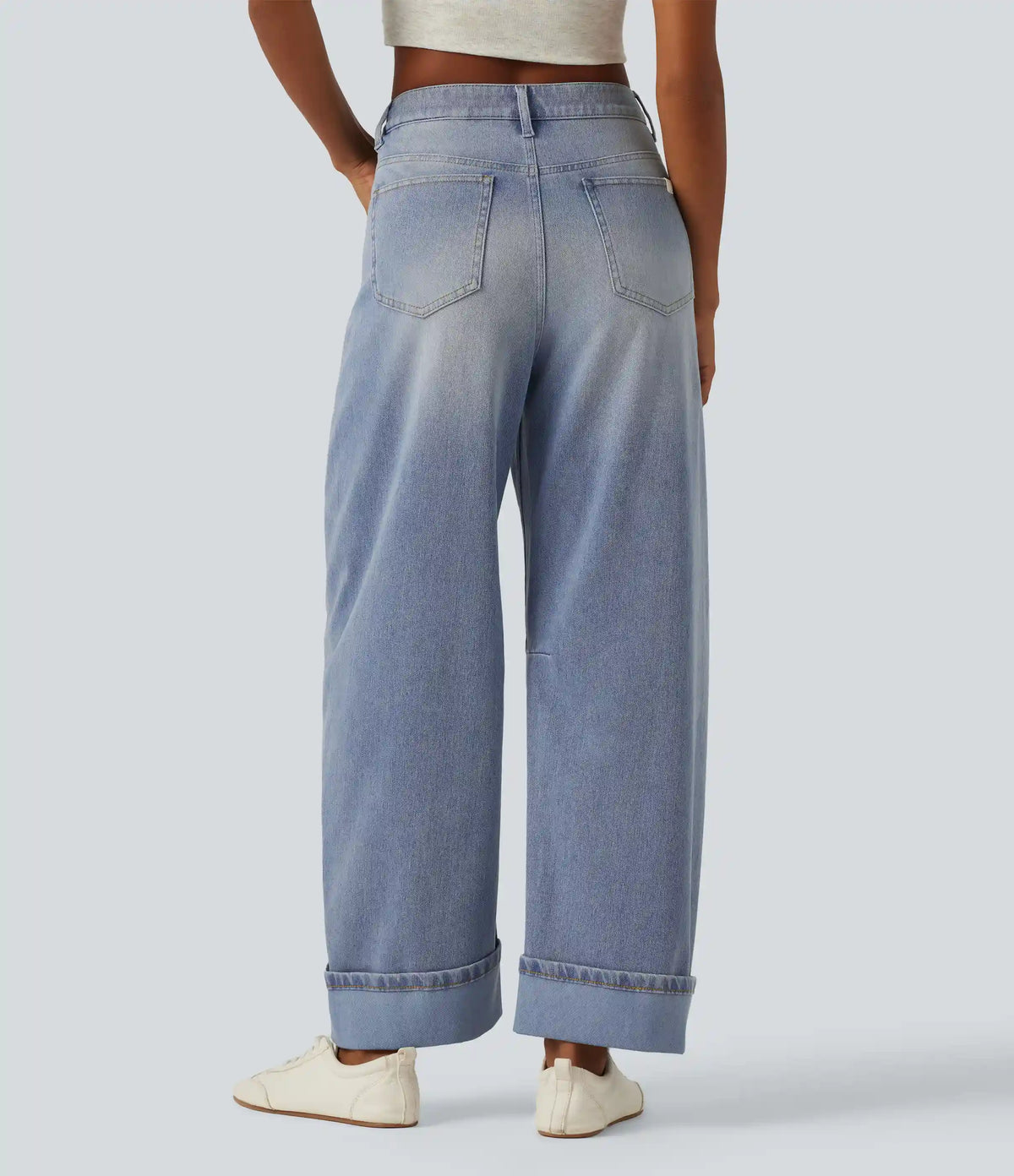 Halara Flex™ Mid Rise Barrel Leg Washed Casual Jeans with Pockets