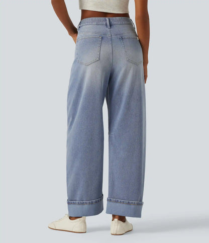 Halara Flex™ Mid Rise Barrel Leg Washed Casual Jeans with Pockets