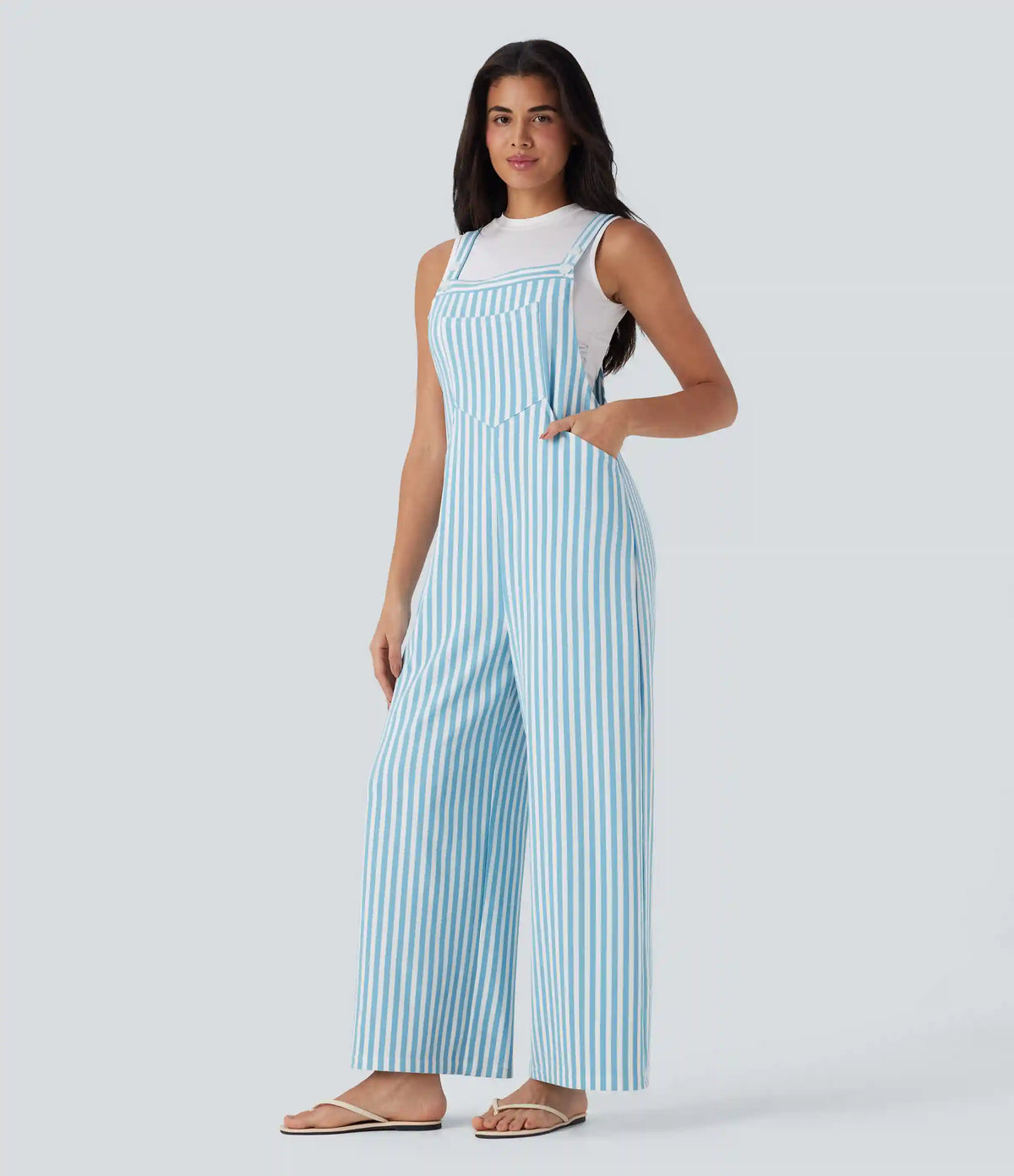 Pockets Stripe Waffle Overalls
