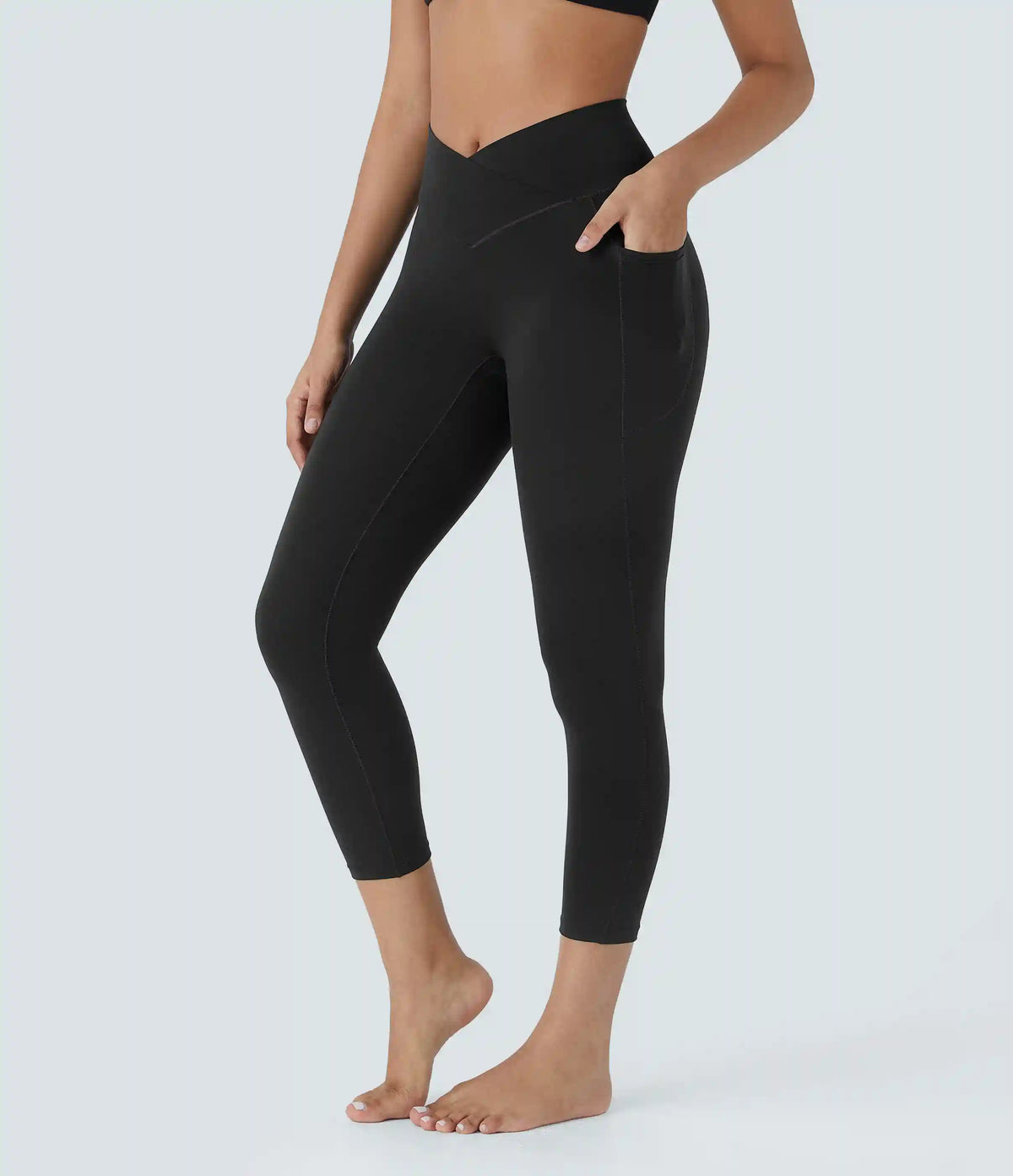 SoftlyZero™ High Waisted Crossover Pocket Capri Yoga Leggings