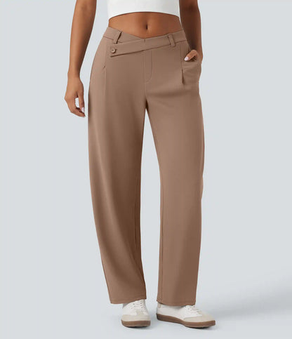 Halara Flex™ DayStretch Asymmetric Mid Rise Barrel Leg Work Pants with Pockets