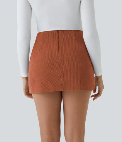 High Waisted 2-in-1 A Line Mini Corduroy Casual Skirt