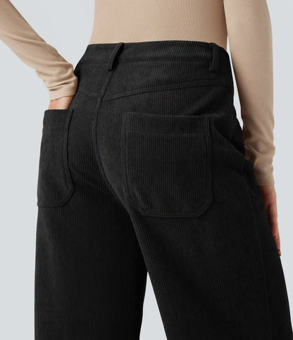 High Waisted Corduroy Casual Baggy Pants with Pockets