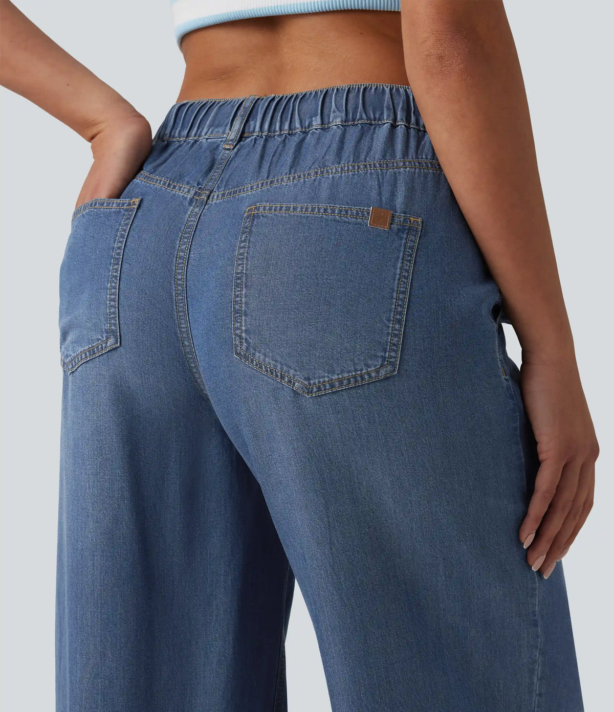 Mid Rise Drawstring Casual Jeans with Pockets
