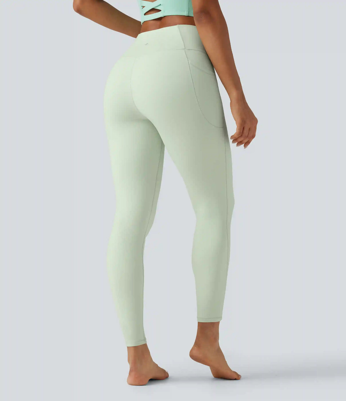 SoftlyZero™ High Waisted Crossover Plain Yoga Leggings with Pockets