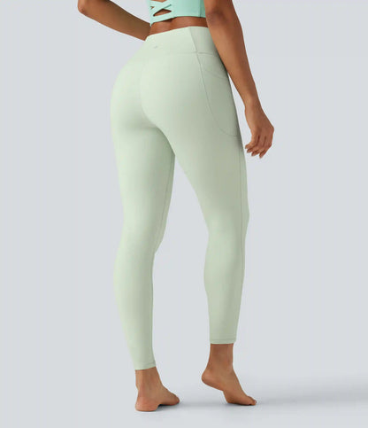 SoftlyZero™ High Waisted Crossover Plain Yoga Leggings with Pockets