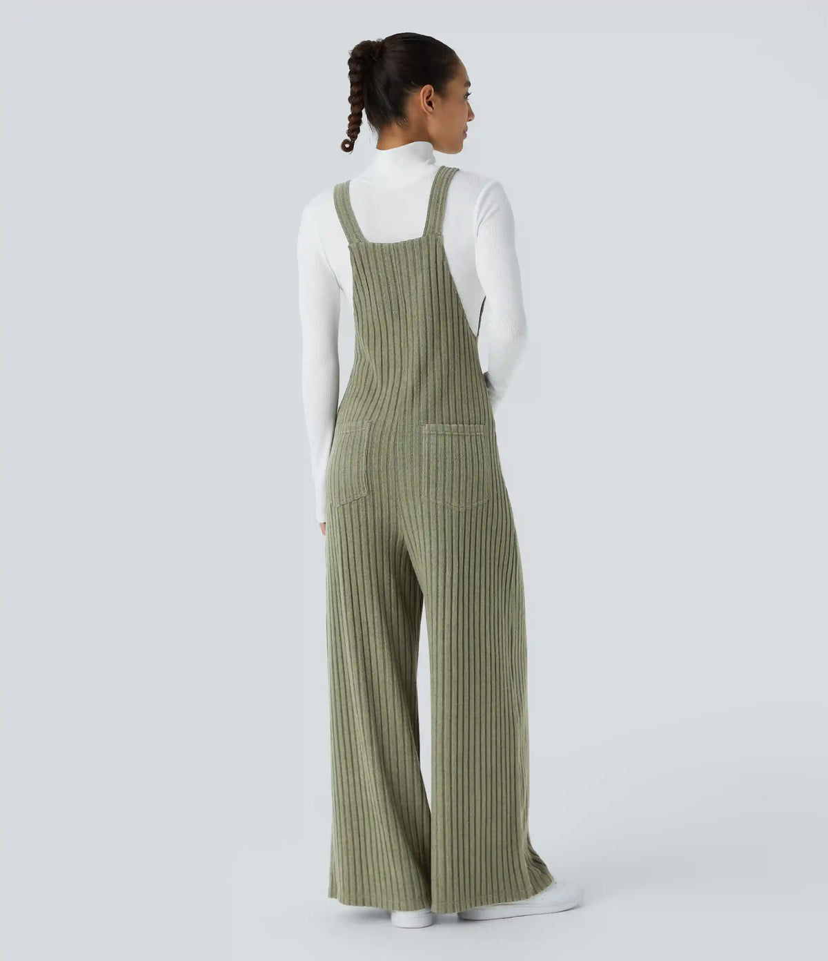 Ribbed Knit Pockets Casual Overalls