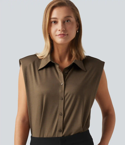 Sleeveless Button Up Boxy Work Shirt